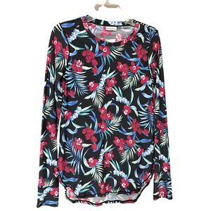 Tommy Bahama Womens Long Sleeve Tropical Floral Rashguard Sun Shirt Coastal